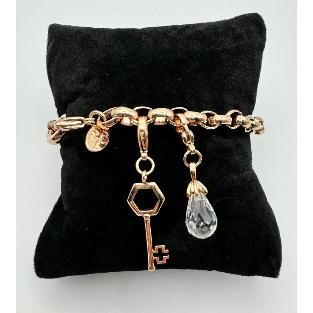Origami Owl Rose Gold Tone‎ Dangle Charm Bracelet Key Dangle Tear Drop Crystal